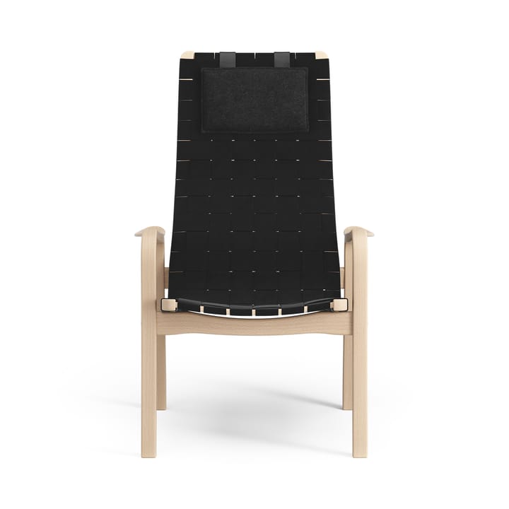 Sillón alto Primo con cojín para cuello haya lacada, negro Swedese