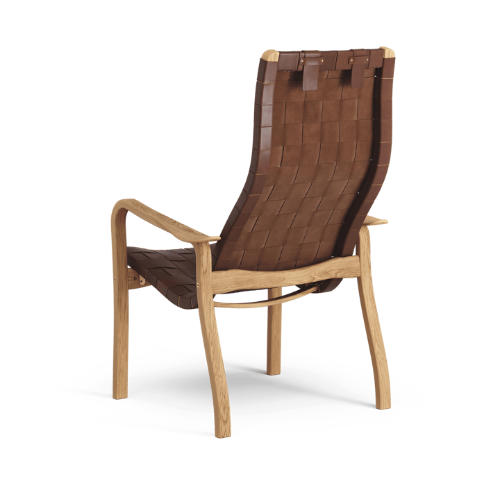 Sillón alto Primo con cojín para cuello roble aceitado, Correa de cuero rojo marrón Swedese