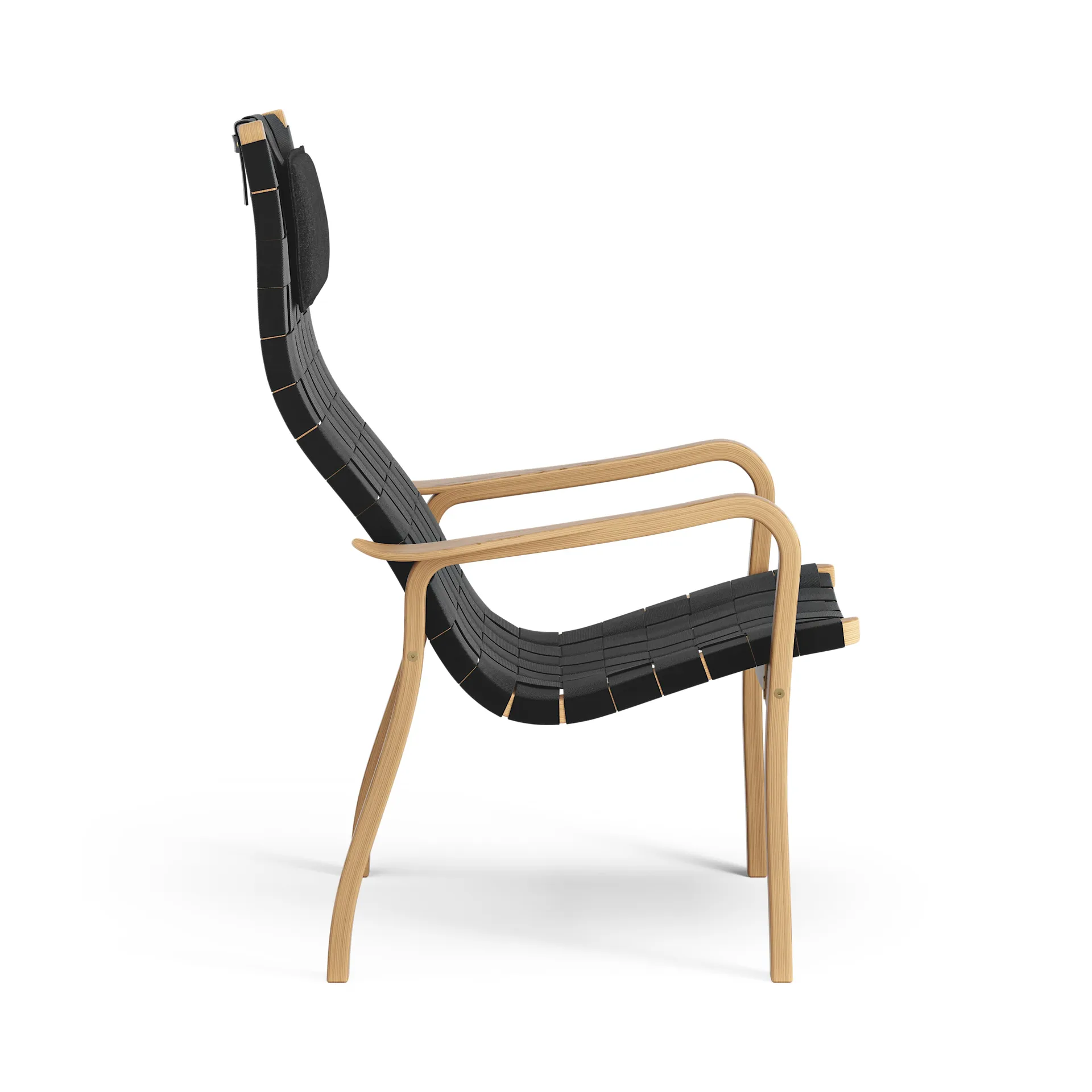 Sillón alto Primo con cojín para cuello roble aceitado, negro Swedese
