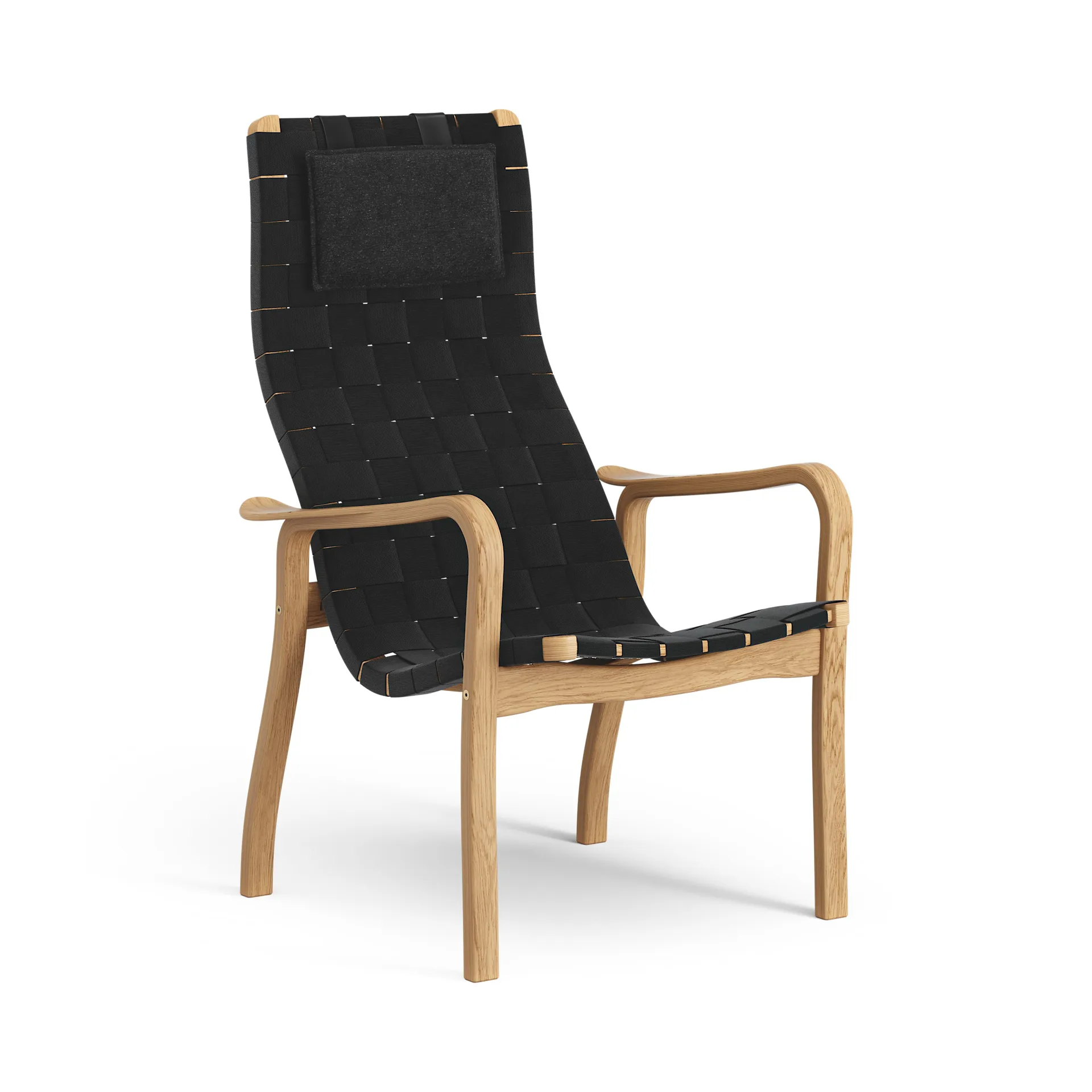 Sillón alto Primo con cojín para cuello roble aceitado, negro Swedese