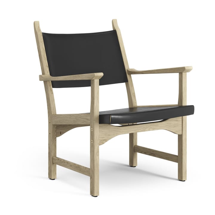 Sillón Caryngo - Roble lacado natural-cuero de silla de montar negro - Swedese