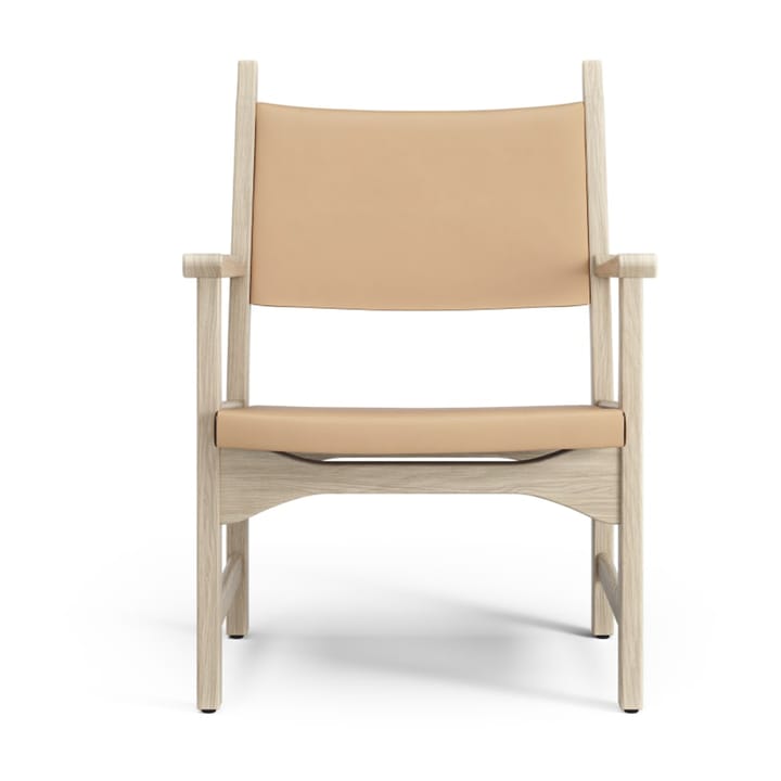 Sillón Caryngo, Roble pigmentado blanco-cuero natural Swedese