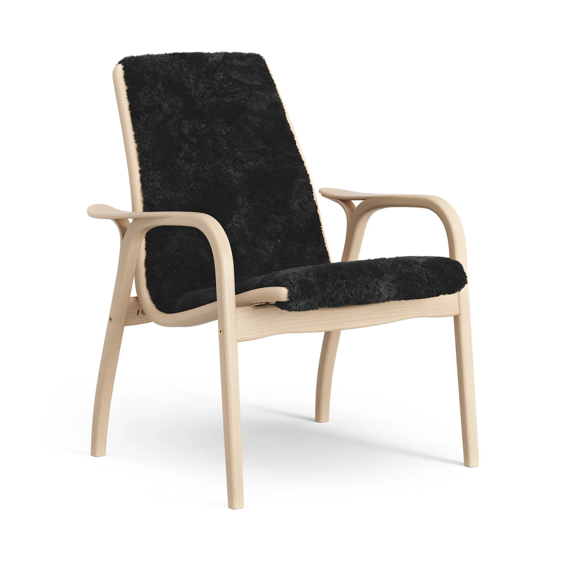 Sillón de haya lacada/piel de oveja Laminett, Black (negro) Swedese