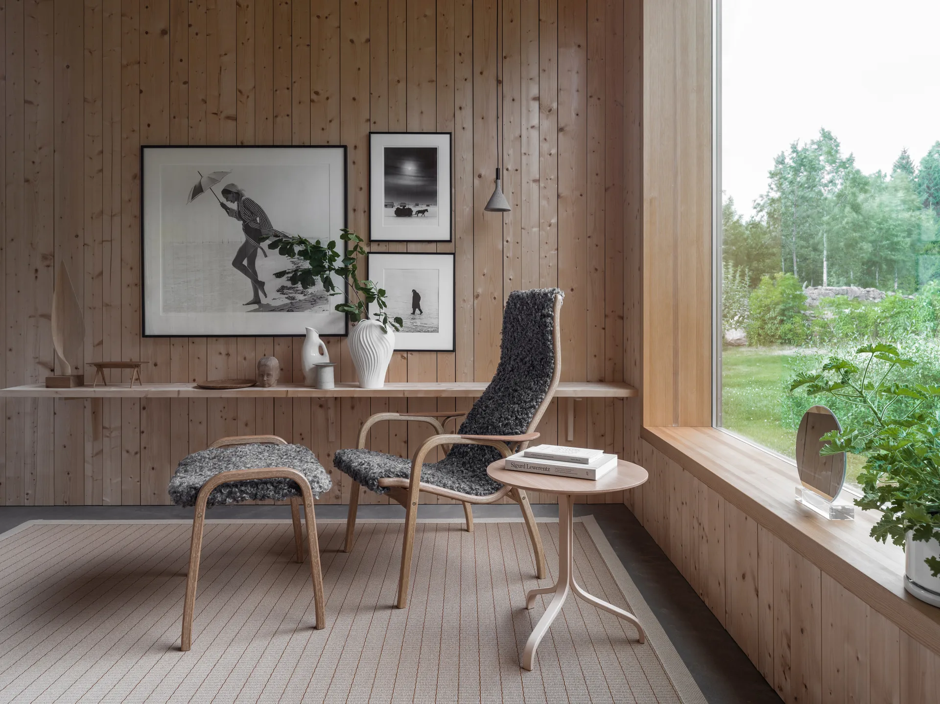 Sillón Lamino haya lacada/piel de oveja, Moonlight (beige) Swedese