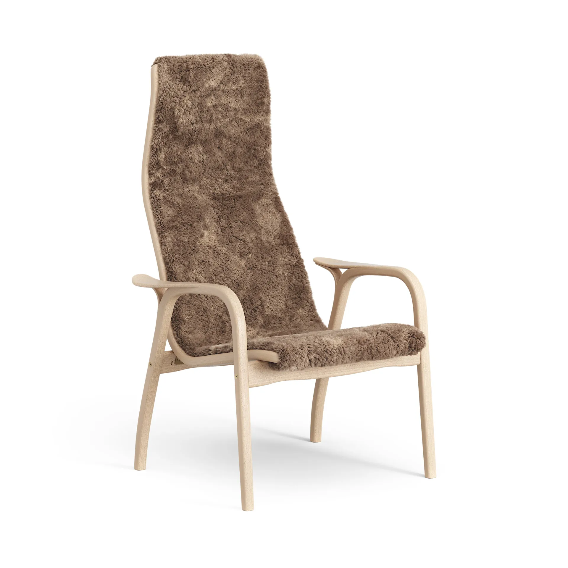 Sillón Lamino haya lacada/piel de oveja, Sahara (marrón turrón) Swedese