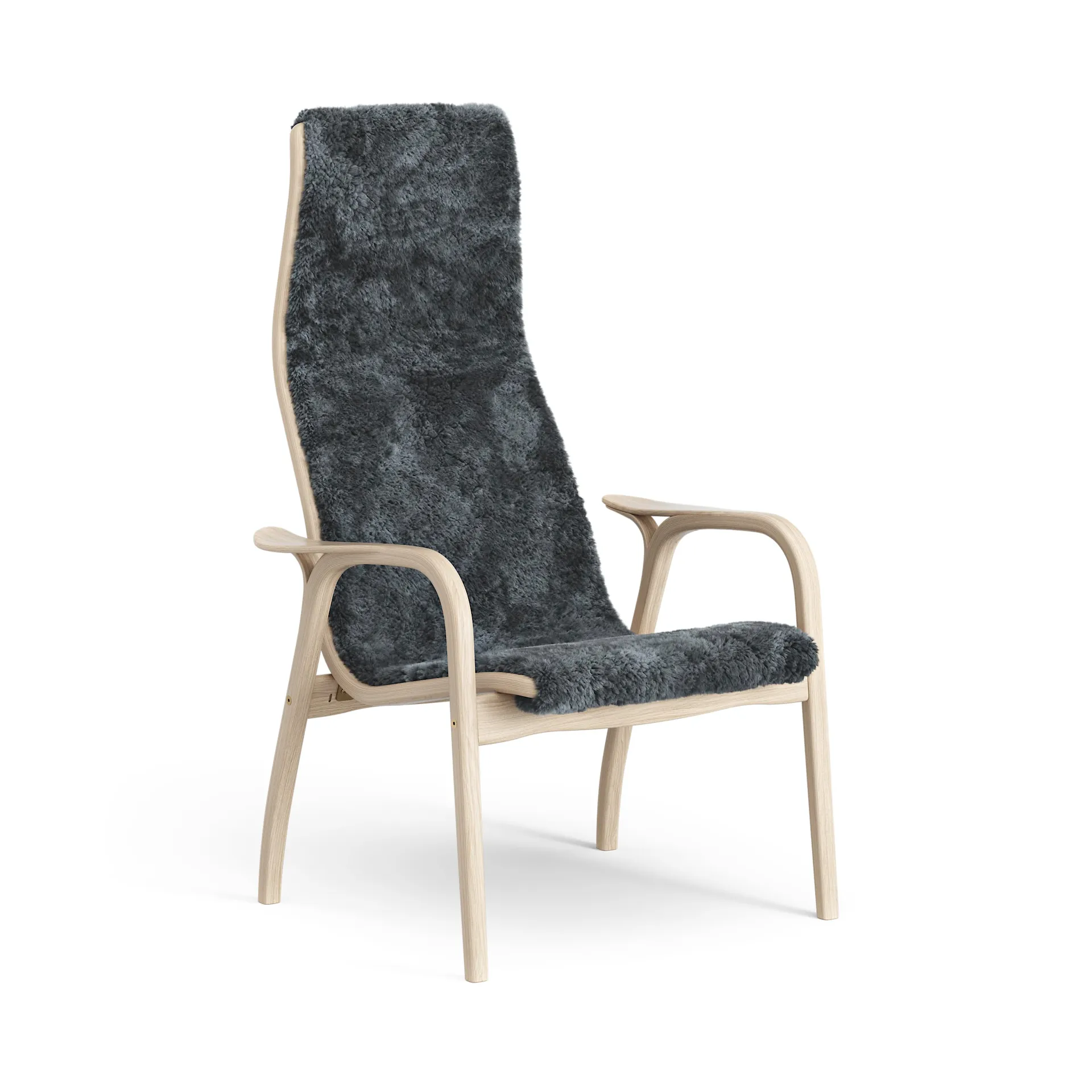 Sillón Lamino roble pigmentado blanco/piel de oveja, Charcoal (gris oscuro) Swedese