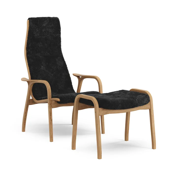 Sillón y reposapiés de roble aceitado/piel de oveja Lamino - Black (negro) - Swedese