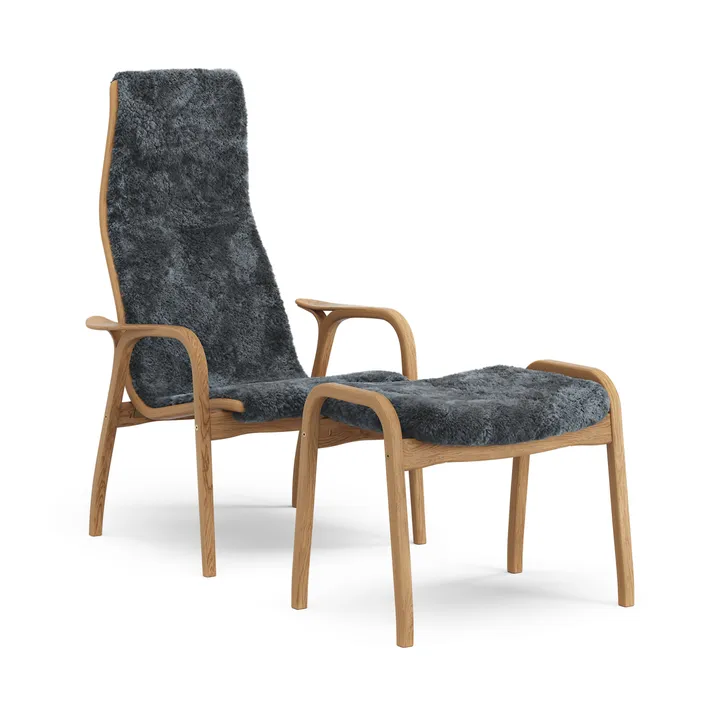 Sillón y reposapiés de roble aceitado/piel de oveja Lamino - Charcoal (gris oscuro) - Swedese