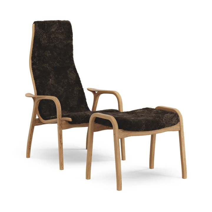 Sillón y reposapiés de roble aceitado/piel de oveja Lamino - Espresso (marrón) - Swedese