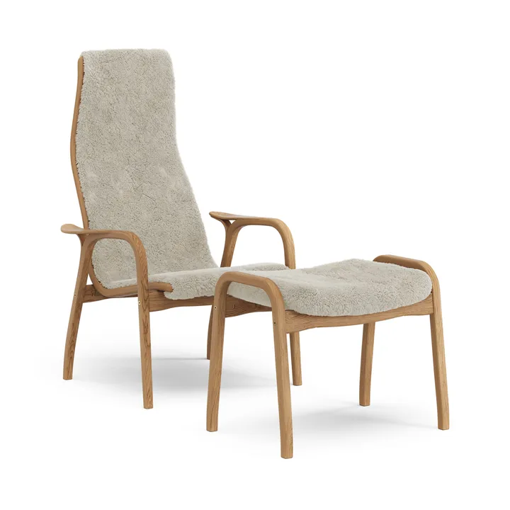 Sillón y reposapiés de roble aceitado/piel de oveja Lamino - Moonlight (beige) - Swedese