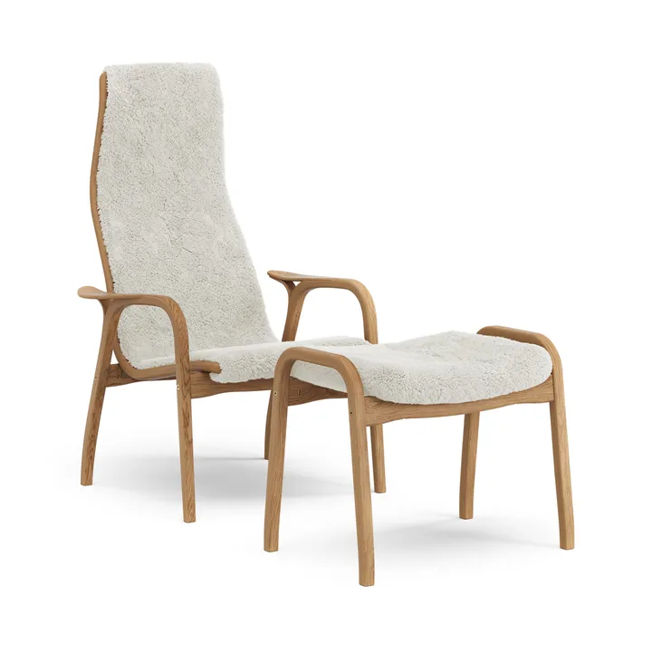 Sillón y reposapiés de roble aceitado/piel de oveja Lamino - Offwhite (blanco) - Swedese