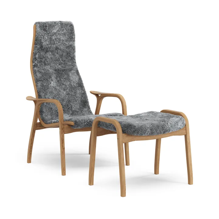 Sillón y reposapiés de roble aceitado/piel de oveja Lamino - Scandinavian Grey (gris) - Swedese
