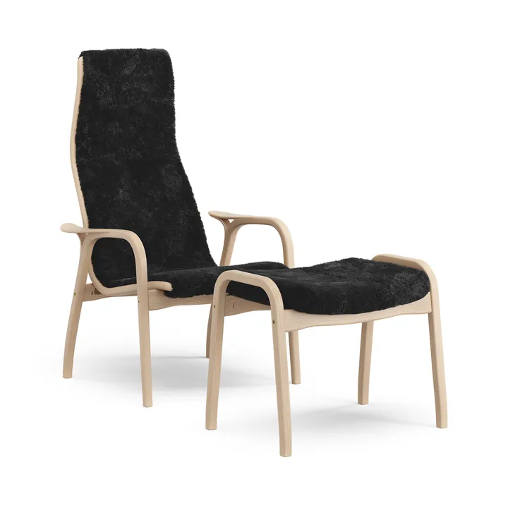 Sillón y reposapiés Lamino de haya lacada/piel de oveja - Black (negro) - Swedese
