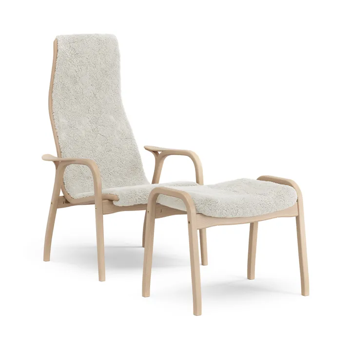 Sillón y reposapiés Lamino de haya lacada/piel de oveja - Offwhite (blanco) - Swedese