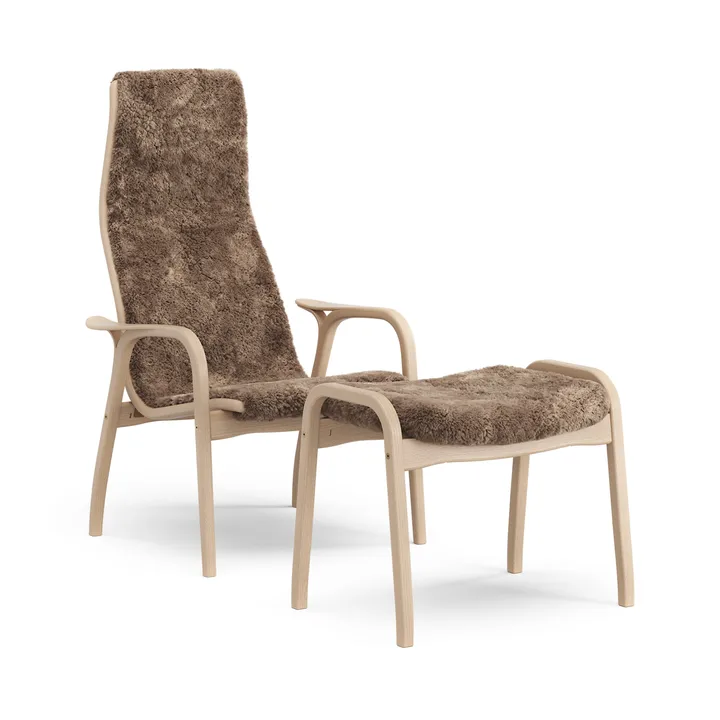 Sillón y reposapiés Lamino de haya lacada/piel de oveja - Sahara (marrón nougat) - Swedese