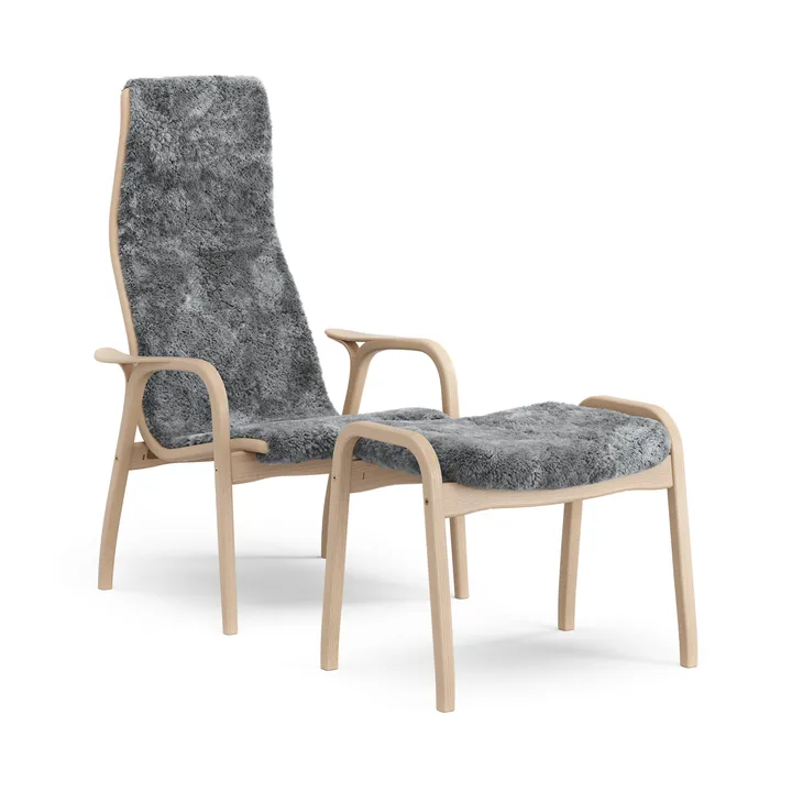 Sillón y reposapiés Lamino de haya lacada/piel de oveja - Scandinavian Grey (gris) - Swedese