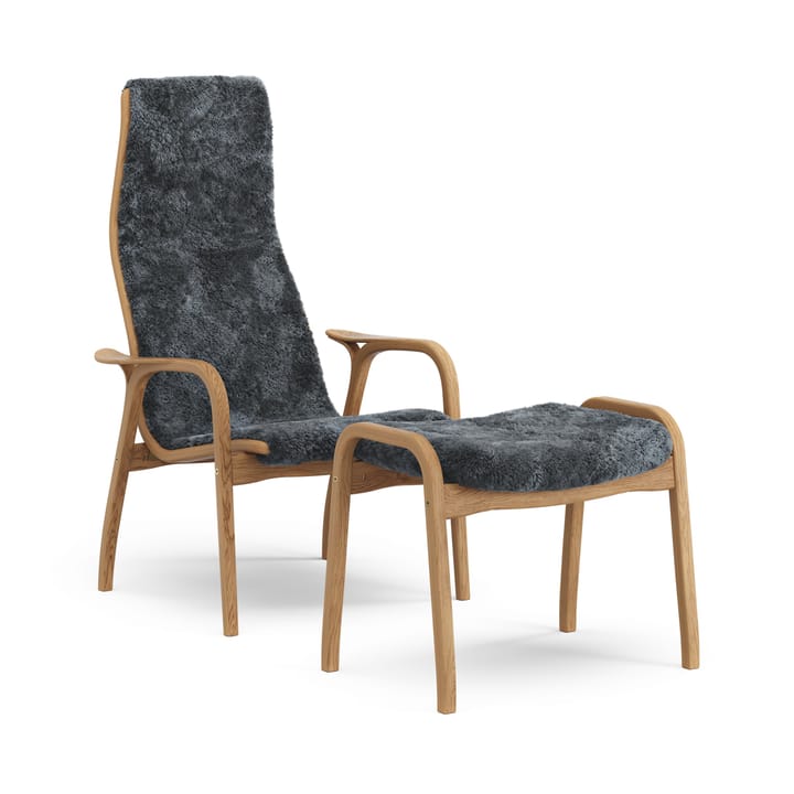 Sillón y reposapiés Lamino de roble aceitado/piel de oveja - Charcoal (gris oscuro) - Swedese