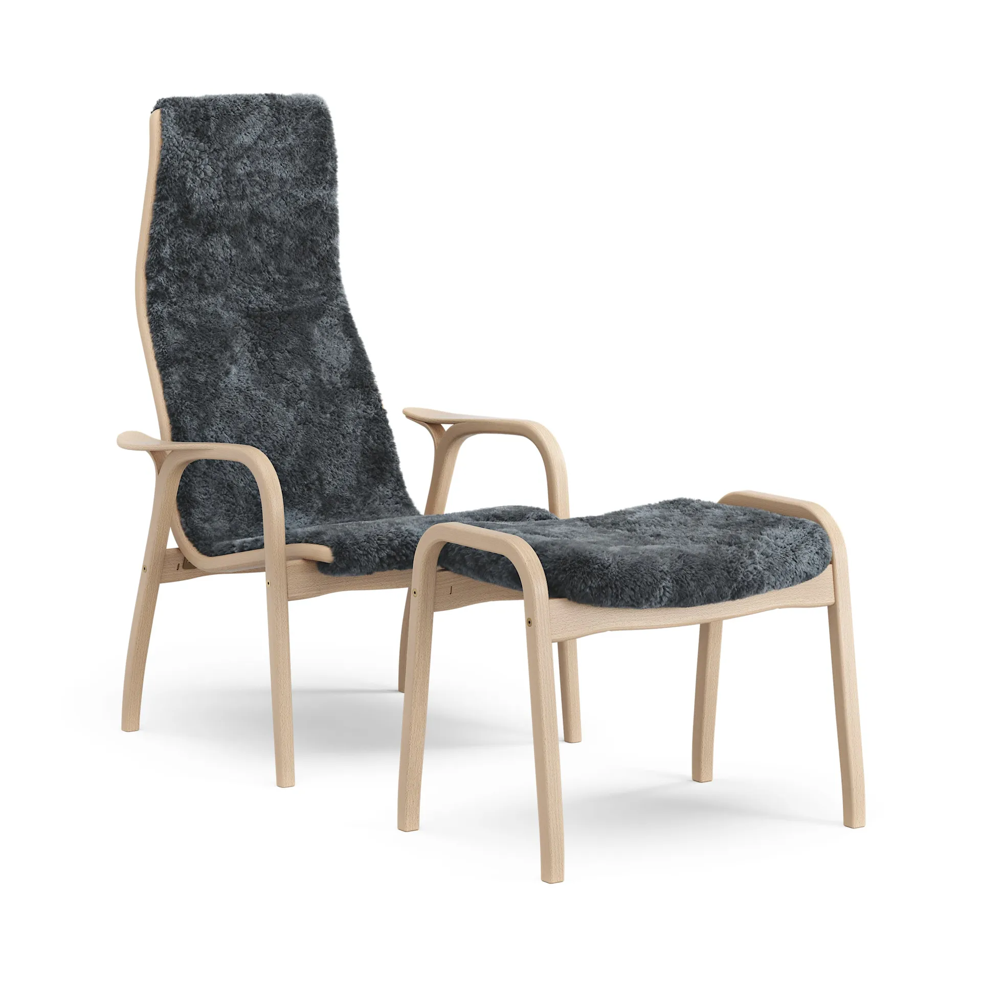 Sillón y reposapiés Lamino haya lacada/piel de oveja, Charcoal (gris oscuro) Swedese