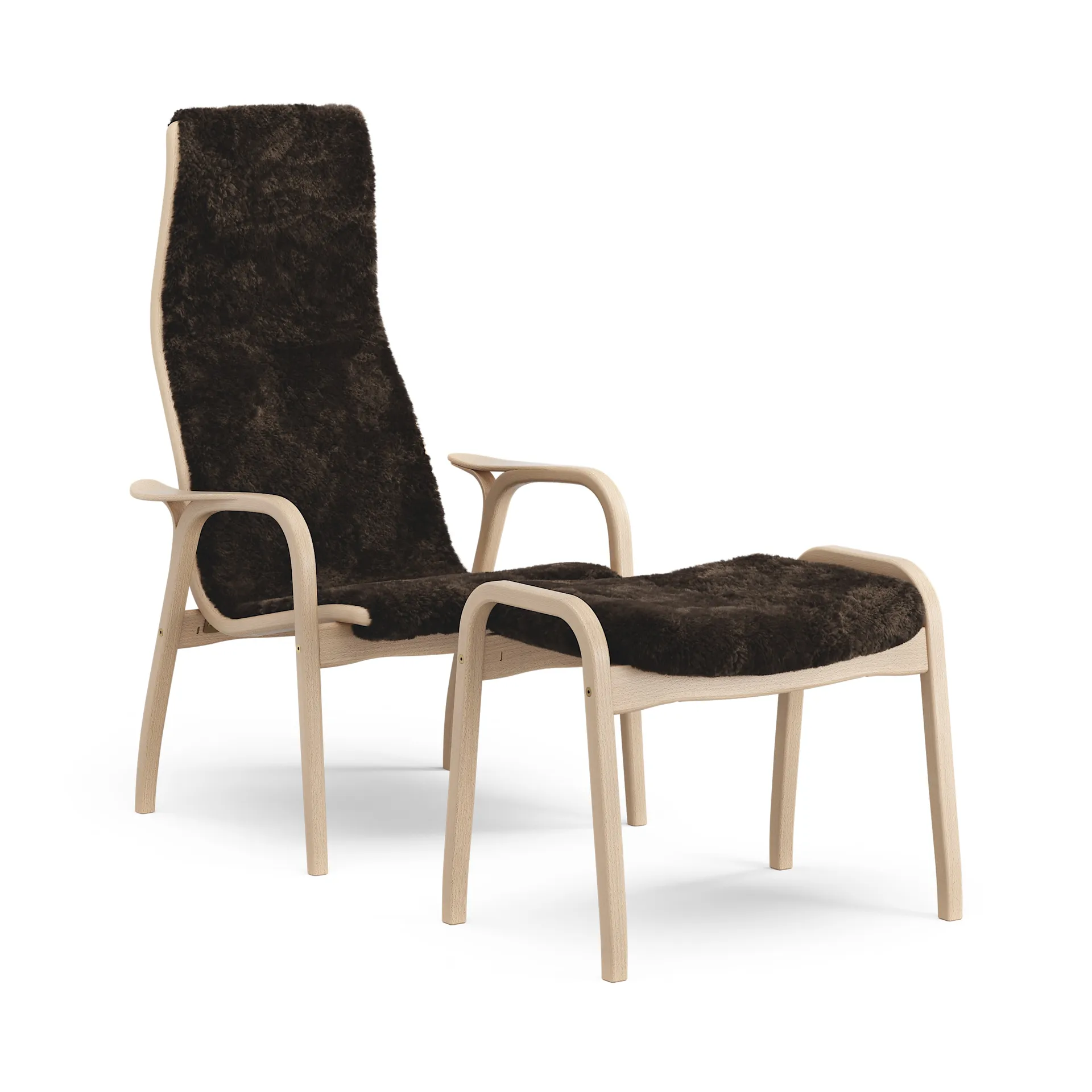 Sillón y reposapiés Lamino haya lacada/piel de oveja, Espresso (marrón) Swedese