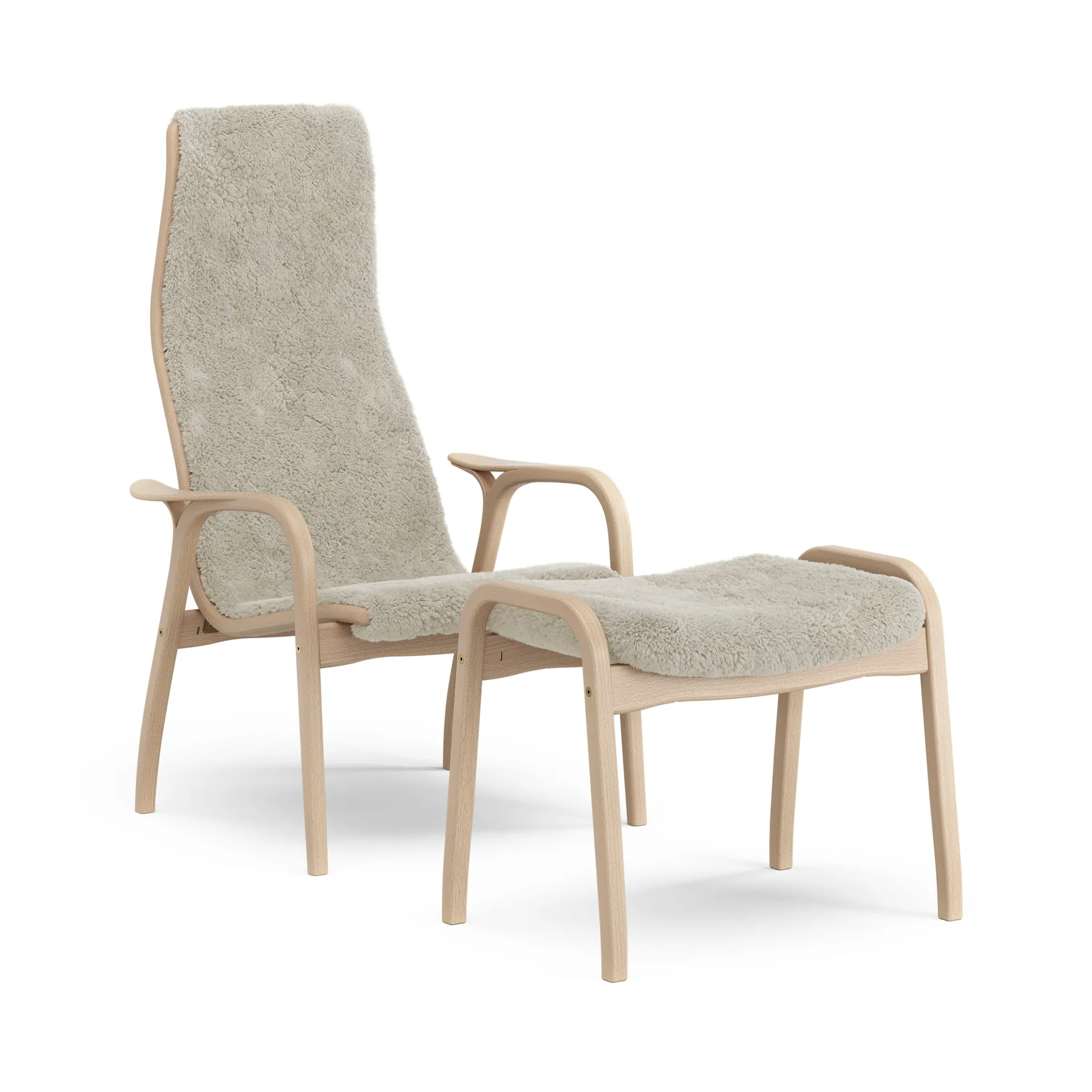 Sillón y reposapiés Lamino haya lacada/piel de oveja, Moonlight (beige) Swedese