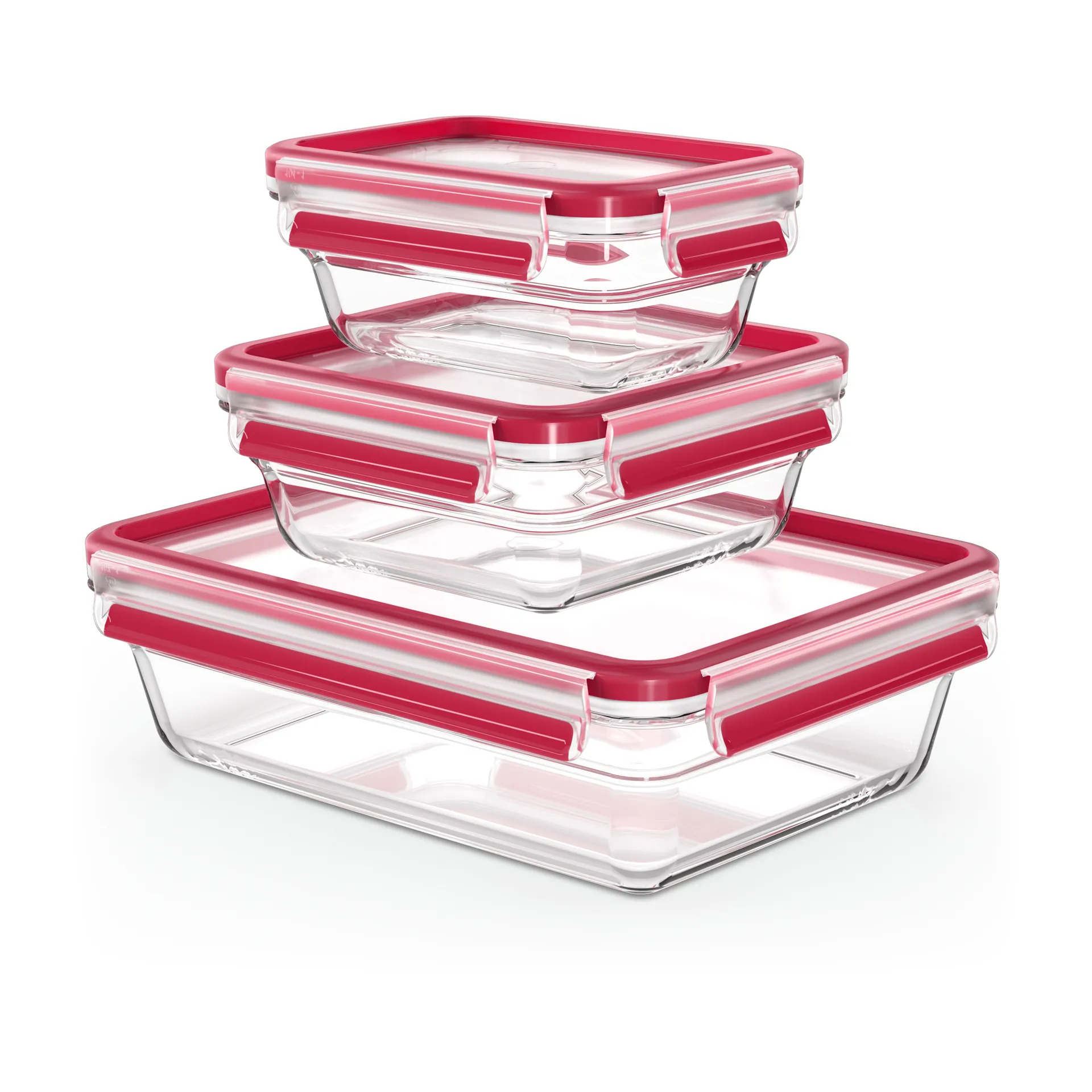 Set de 3 fiambreras de cristal MasterSeal, rojo Tefal