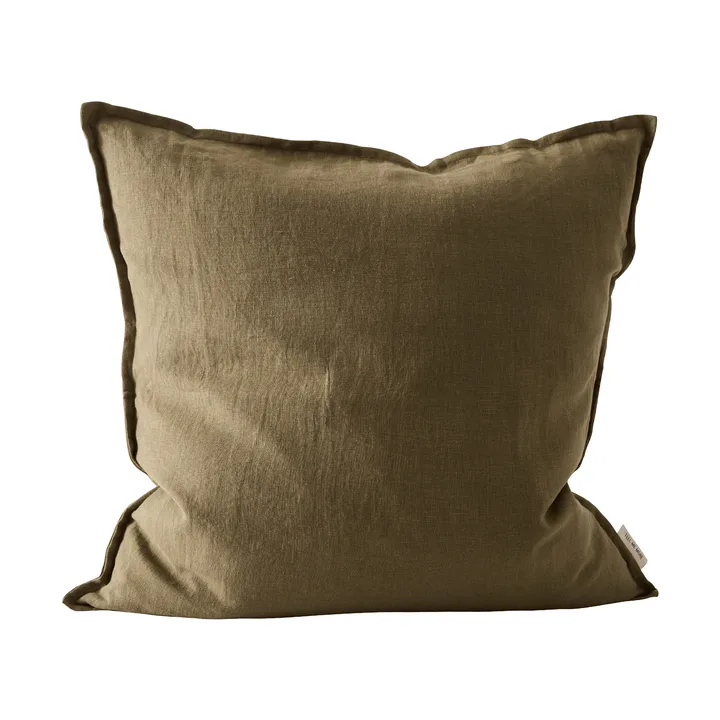 Funda de cojín Washed Linen 50x50 cm - Dark olive green - Tell Me More