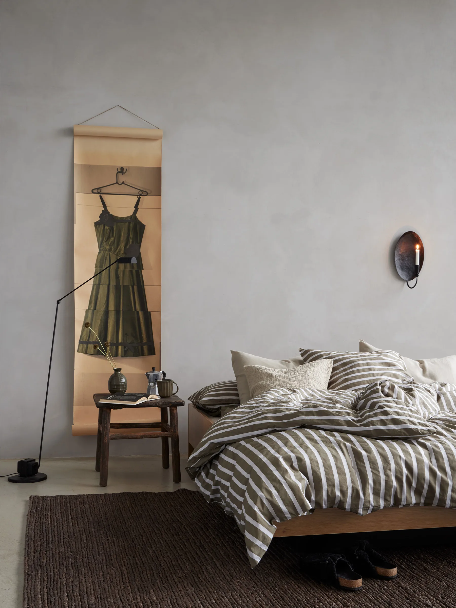 Funda nórdica de algodón a rayas Tell Me More
, Olive, 150x200 cm Tell Me More