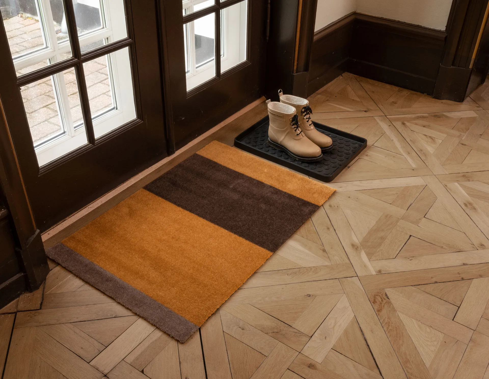 Felpudo Stripes horizontal, Dijon-brown-sand, 60x90 cm tica copenhagen