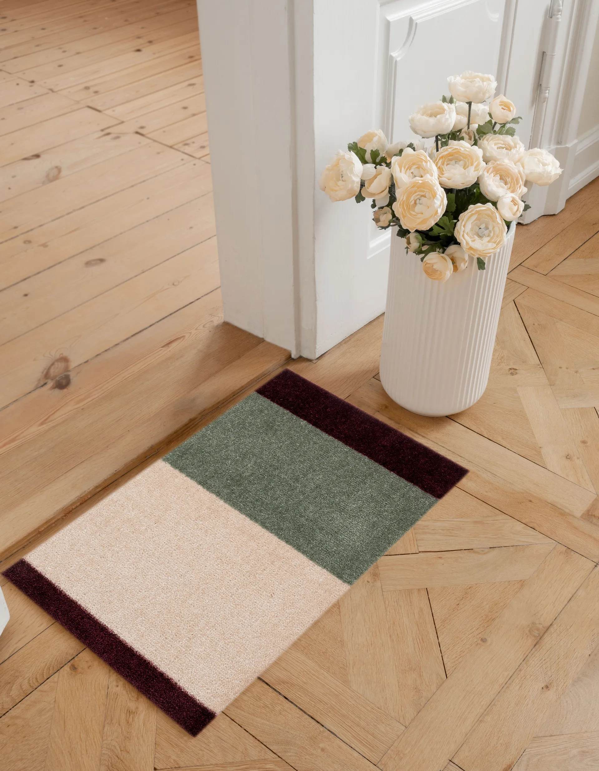 Felpudo Stripes horizontal, Green-ivory-bordeaux, 40x60 cm tica copenhagen