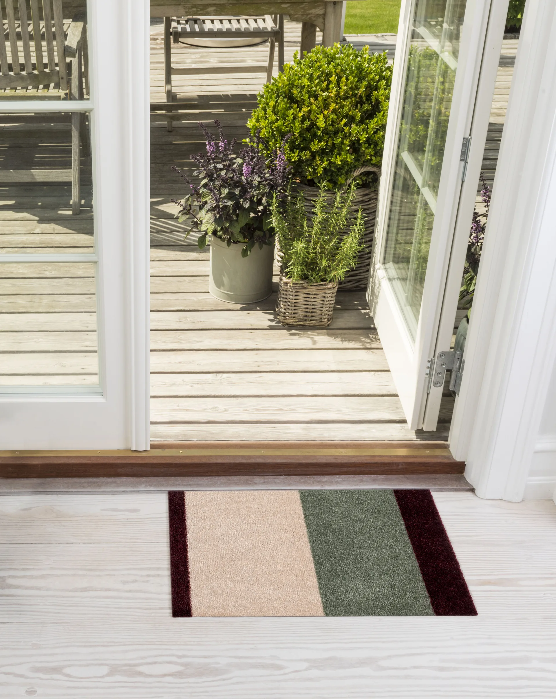 Felpudo Stripes horizontal, Green-ivory-bordeaux, 40x60 cm tica copenhagen