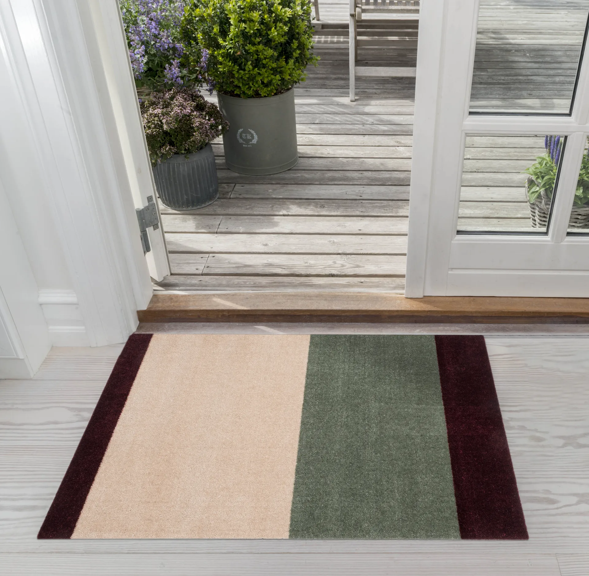 Felpudo Stripes horizontal, Green-ivory-bordeaux, 60x90 cm tica copenhagen