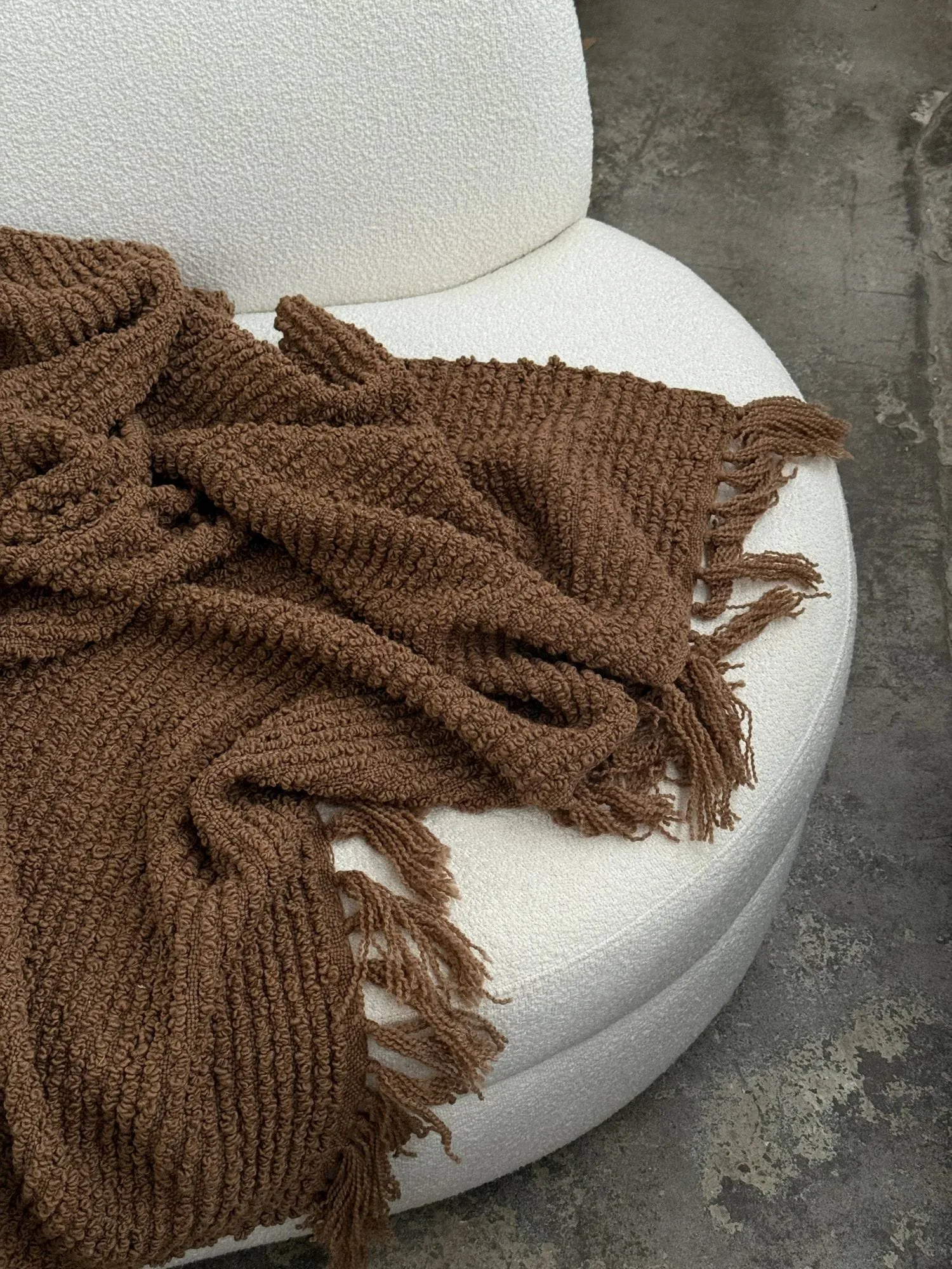 Manta de bouclé Janzen, Solid natural brown, 130x170 cm Tinted