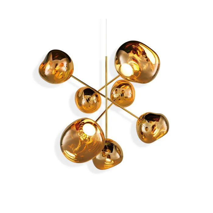 Lámpara de araña Melt Chandelier grande LED 196 cm, Dorado Tom Dixon