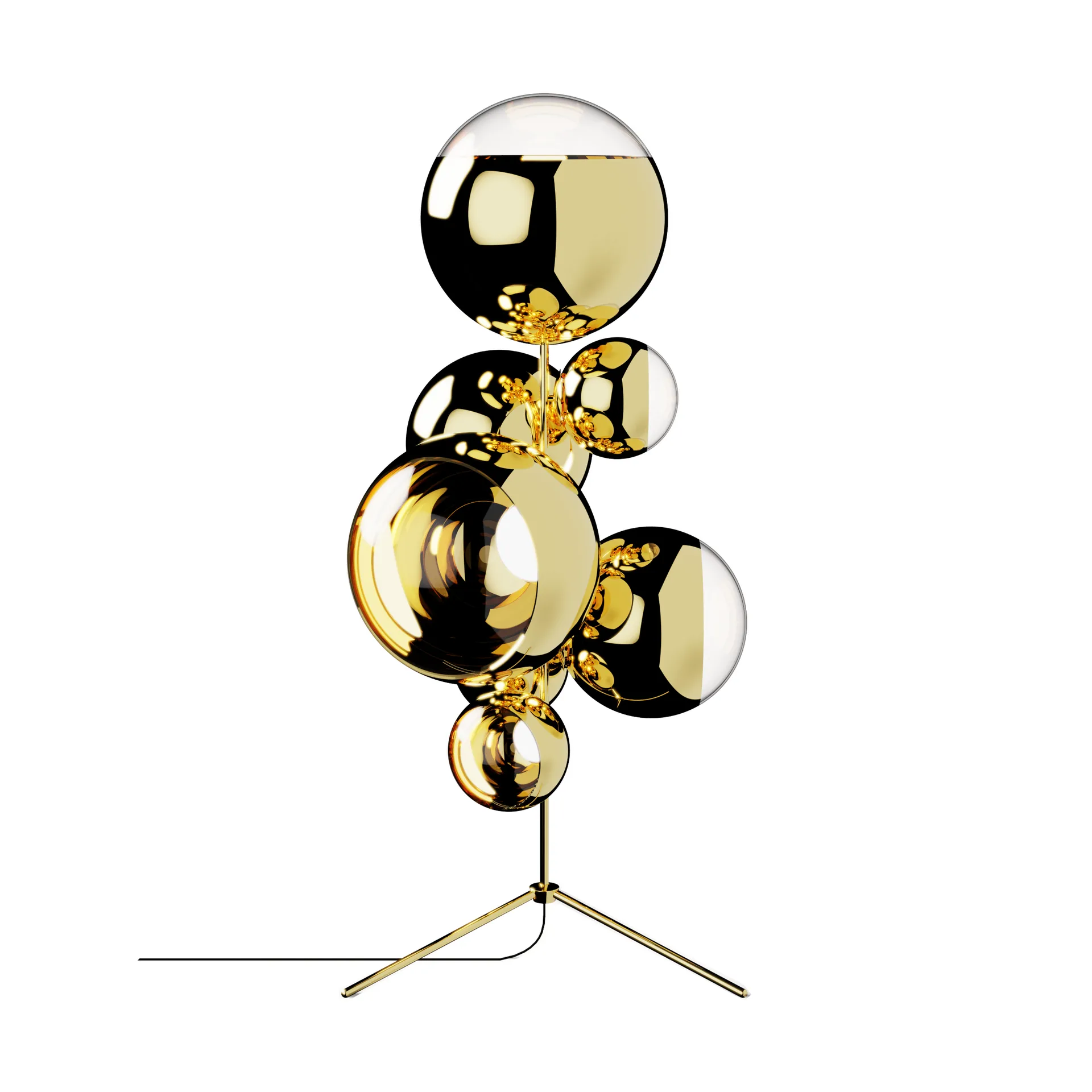 Lámpara de pie Mirror Ball chandelier LED 181 cm, Dorado Tom Dixon