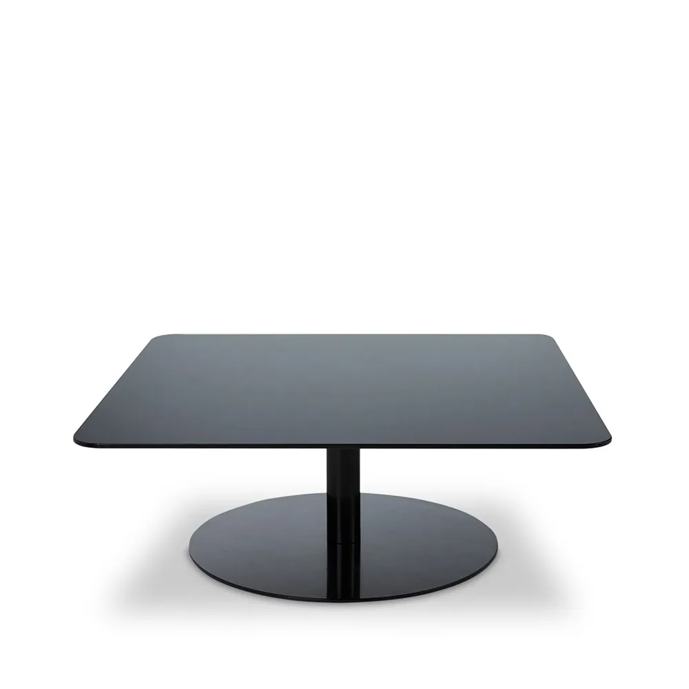 Mesa de centro Flash 80x80 cm, Cristal espejo negro - soporte negro Tom Dixon
