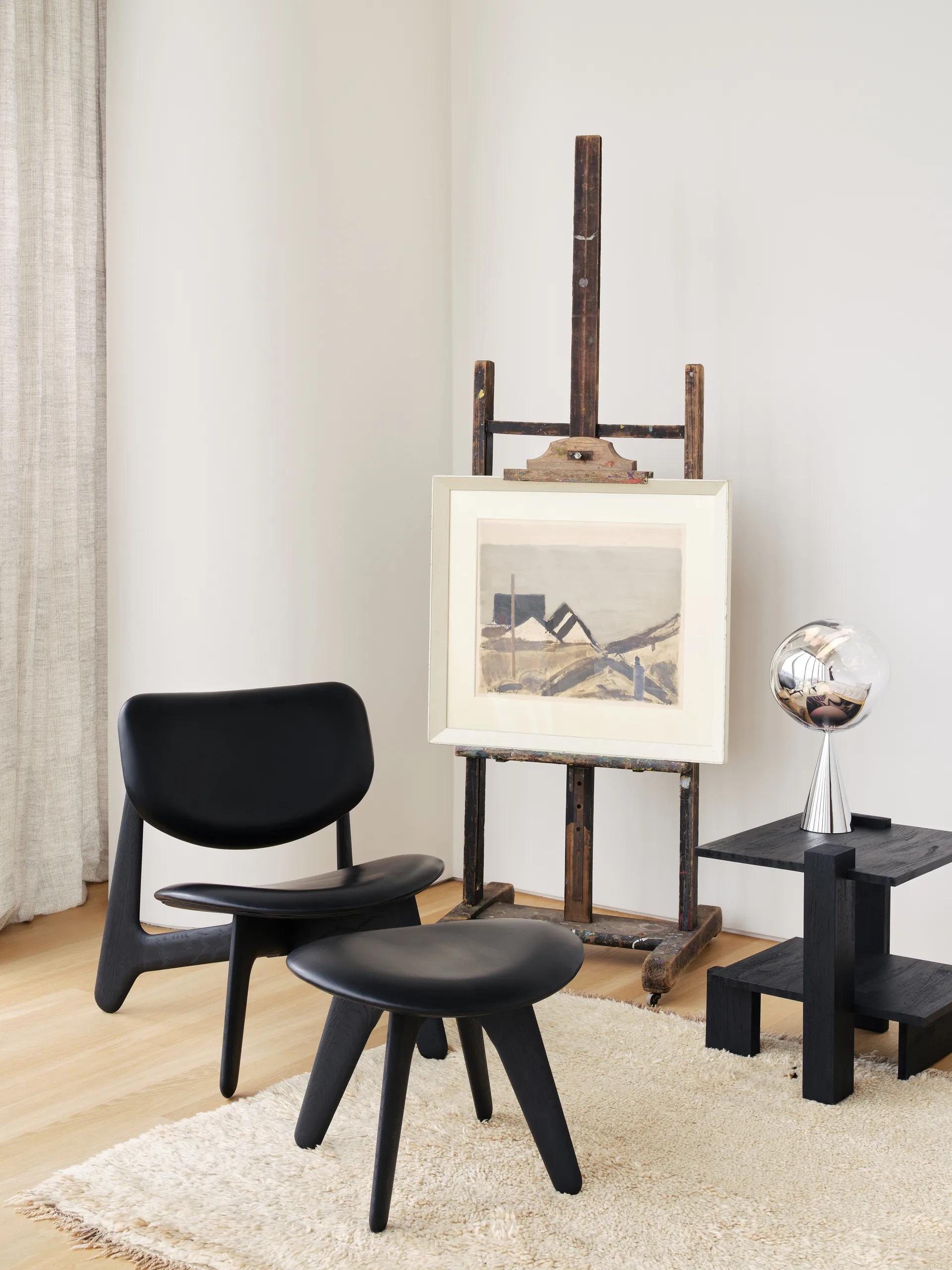 Puf Slab 45x55 cm, Fresno negro-piel negra Tom Dixon