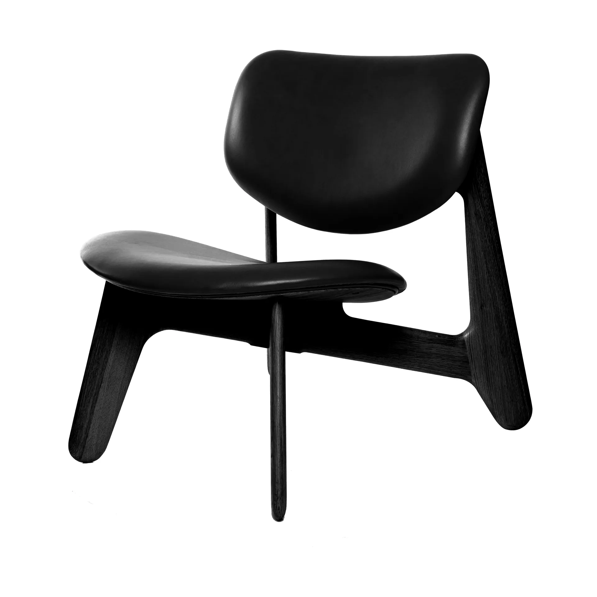 Sillón lounge Slab con asiento tapizado, Fresno negro-piel negra Tom Dixon