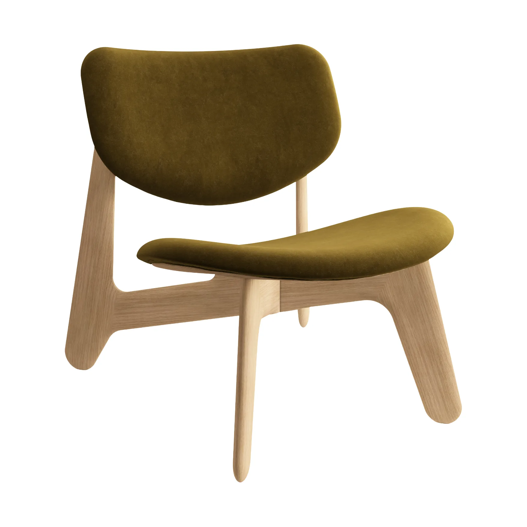 Sillón lounge Slab con asiento tapizado, Roble natural cepillado-Royal 0162 CMHR Caqui Tom Dixon