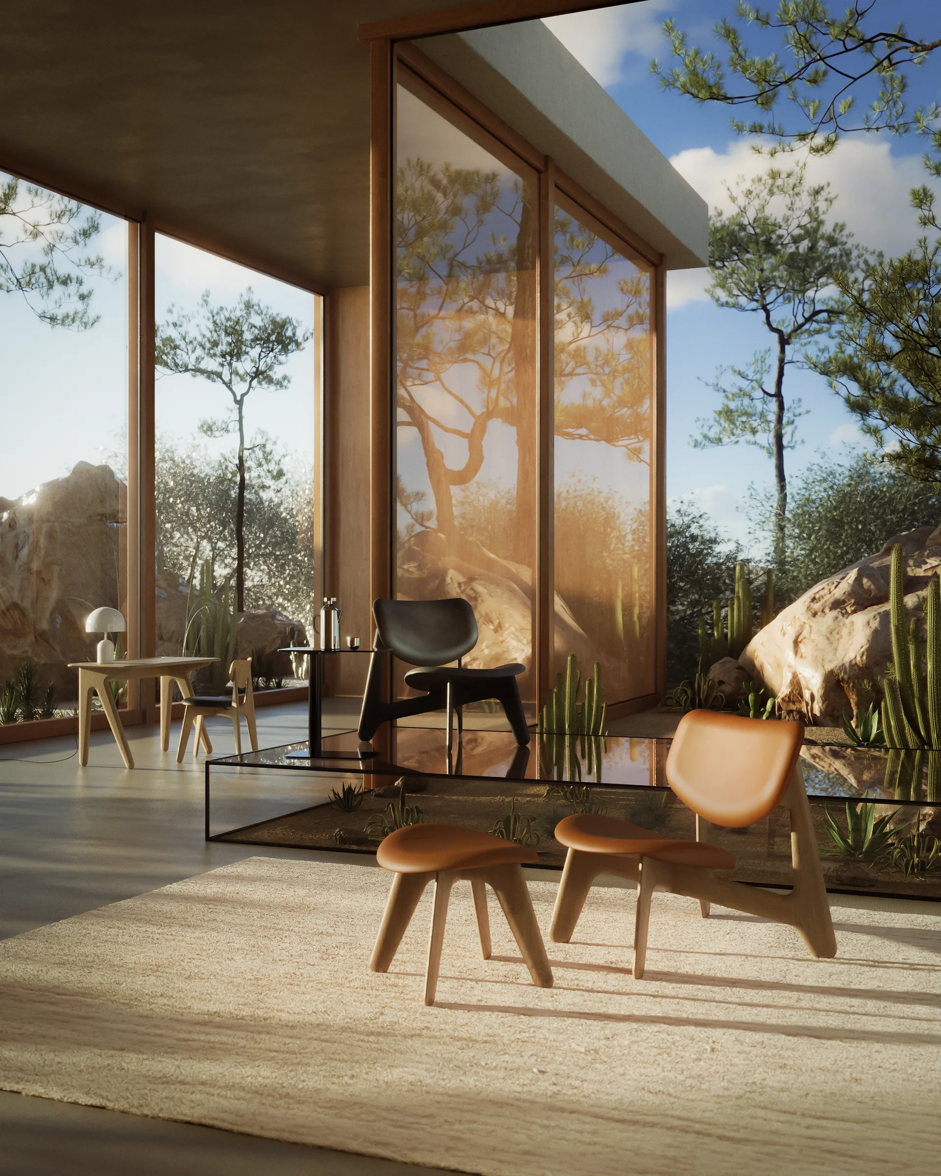 Sillón lounge Slab con asiento tapizado, Roble natural-cuero coñac Tom Dixon