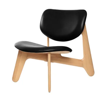 Sillón lounge Slab con asiento tapizado - Roble natural-cuero negro - Tom Dixon