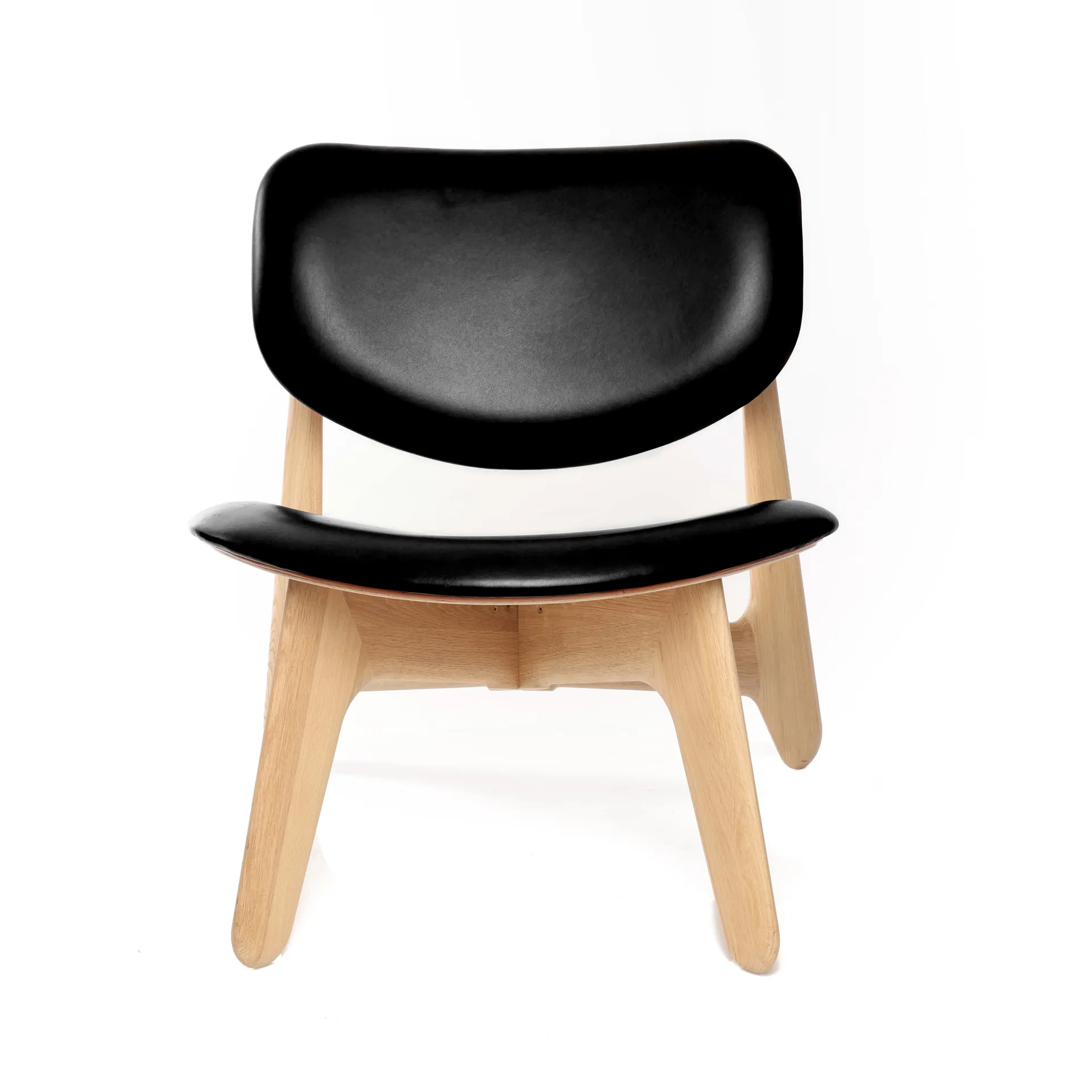 Sillón lounge Slab con asiento tapizado, Roble natural-cuero negro Tom Dixon