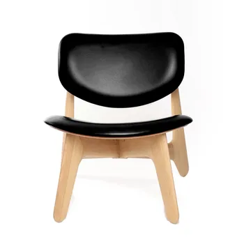 Sillón lounge Slab con asiento tapizado - Roble natural-cuero negro - Tom Dixon
