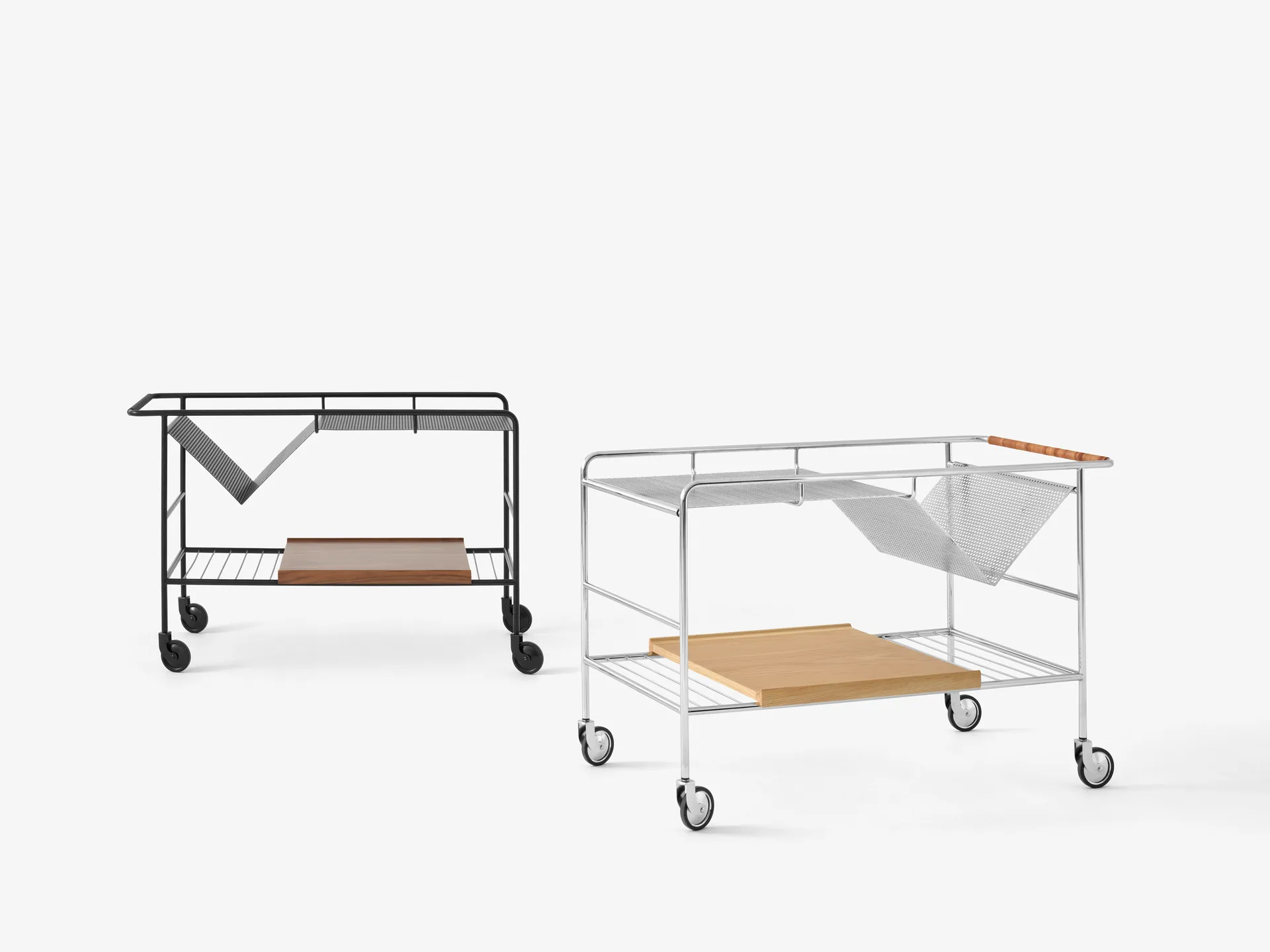 Carro de almacenaje Alima nogal lacado, Cromo y nogal lacado &Tradition