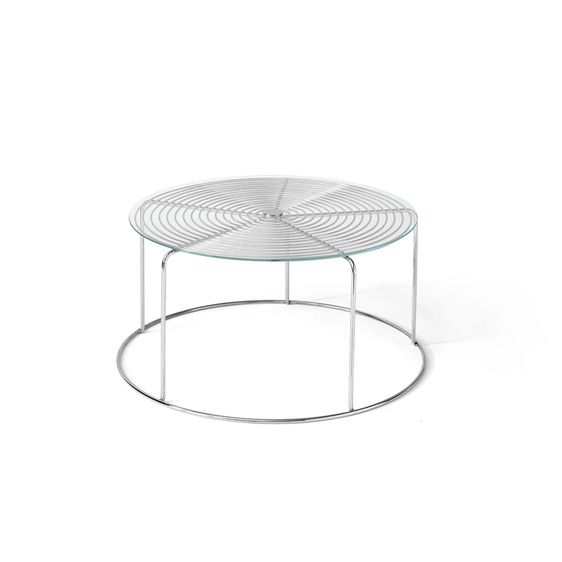 Mesa de centro Wire VP17, Acero inoxidable-cristal, Ø74x36 cm &Tradition