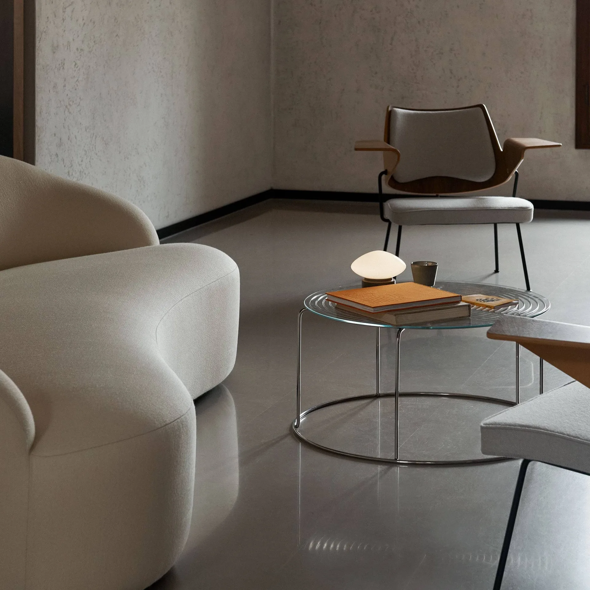 Mesa de centro Wire VP17, Acero inoxidable-cristal, Ø74x36 cm &Tradition