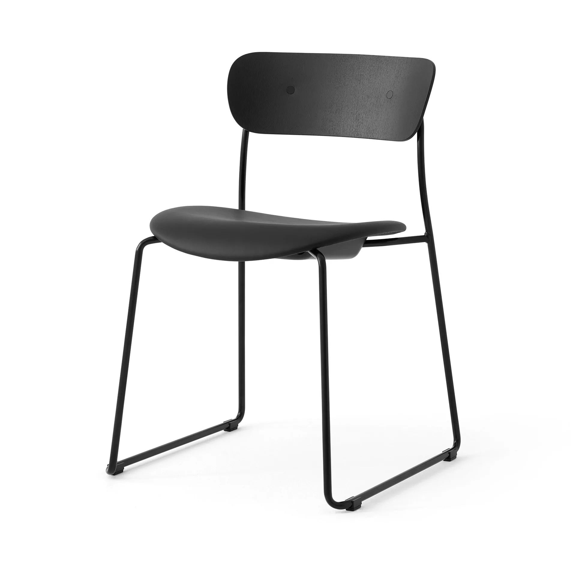 Silla Pavilion AV52 con asiento tapizado, Black-Noble leather Black &Tradition