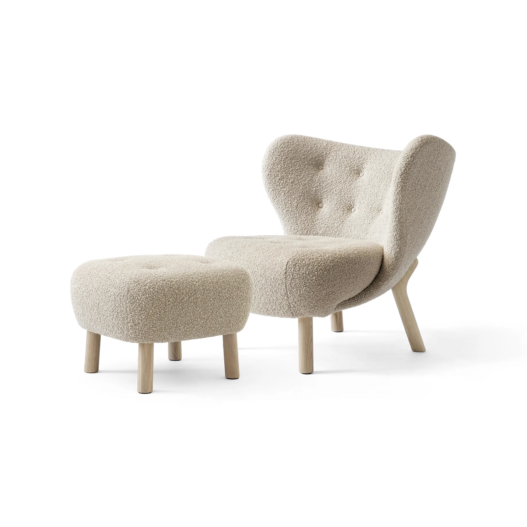 Sillón Little Petra VB1 incl. puf ATD1, Roble aceitado blanco-Karakorum &Tradition