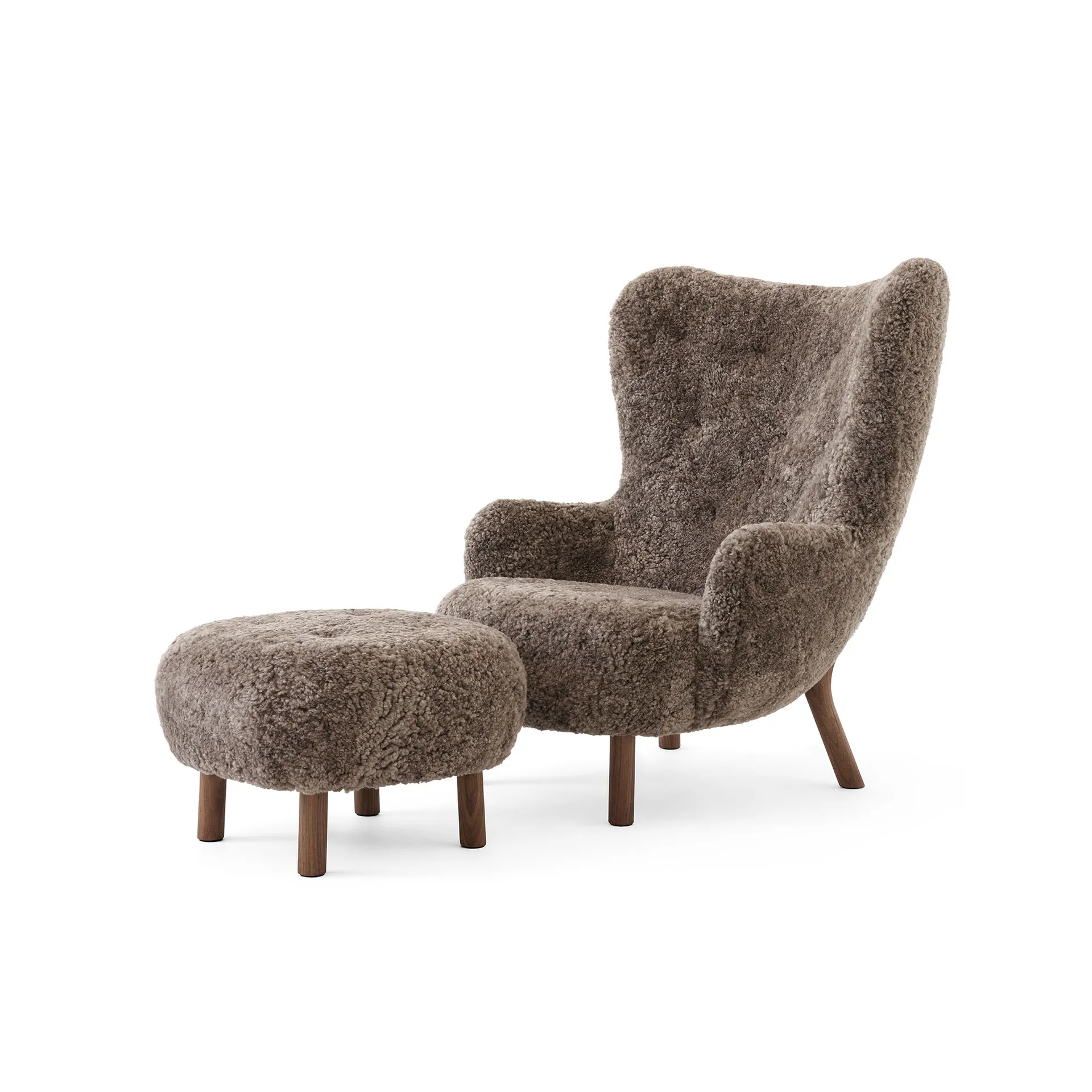 Sillón Petra VB3 High incl. pouf ATD1, Nogal aceitado-Sheepskin Sahara &Tradition