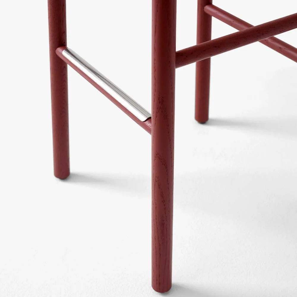 Taburete bar Betty TK8, Black, asiento de banda de lino trenzada natural &Tradition