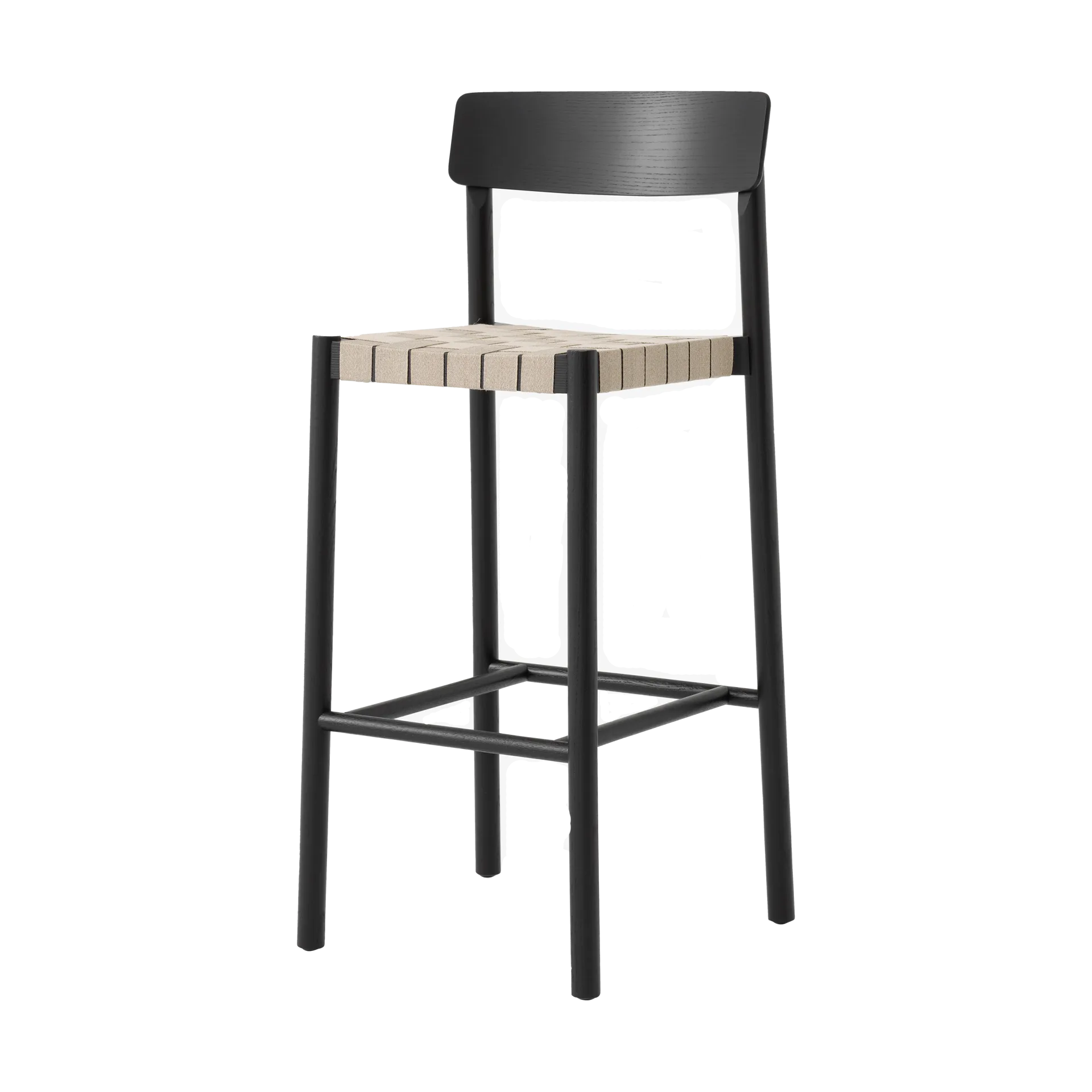Taburete Betty TK15 Bar Chair 75 cm, Fresno lacado negro-lino natural &Tradition
